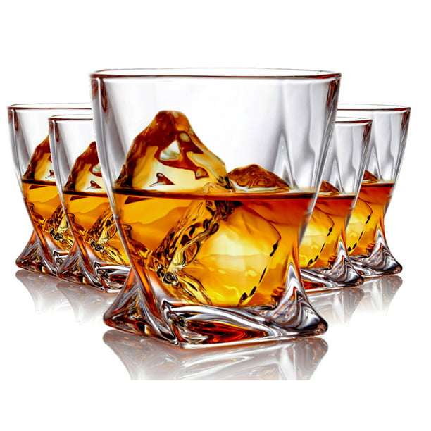 Whiskey Glass 4 Pack Premium Lead Free Crystal Glasses Twist Tasting Tumblers